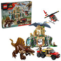 LEGO Jurassic World Spinosaurus Air Mission figures in action for imaginative dinosaur play.