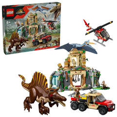 LEGO Jurassic World Spinosaurus Air Mission figures in action for imaginative dinosaur play.