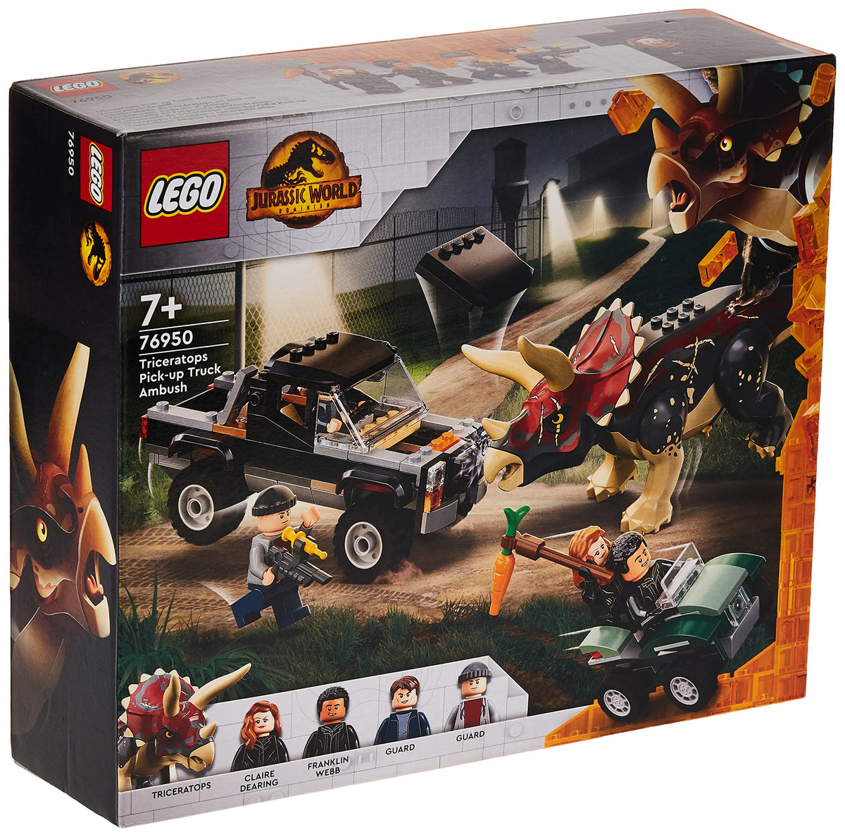 LEGO Jurassic World 76950 Triceratops Truck Attack: triceratops figure sparks action-packed adventures.
