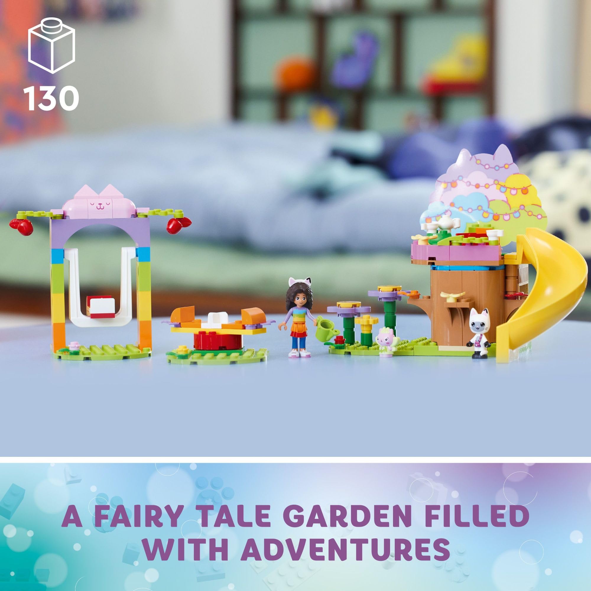 LEGO Kitty Fairy's Garden Party swing encourages cooperative, active play.