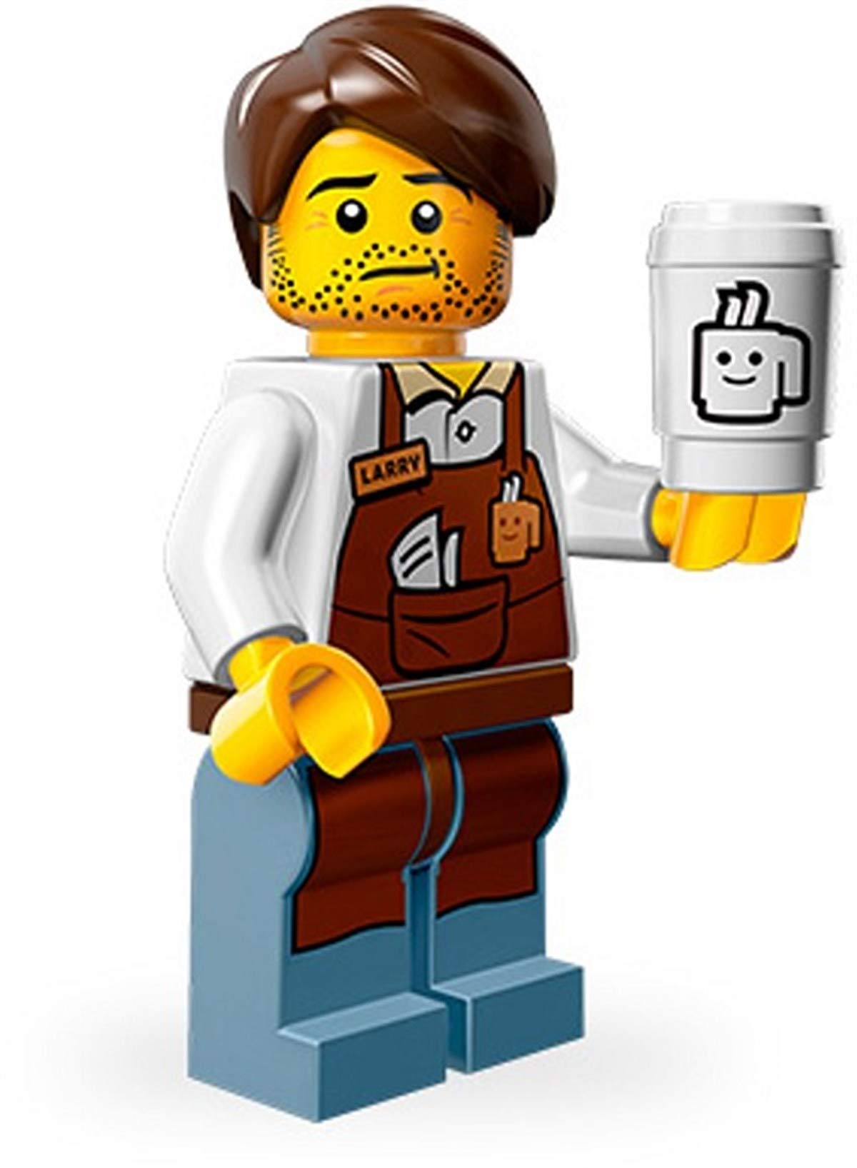LEGO Larry the Barista minifigure with loose polybag packaging, ideal for quick collection and display.
