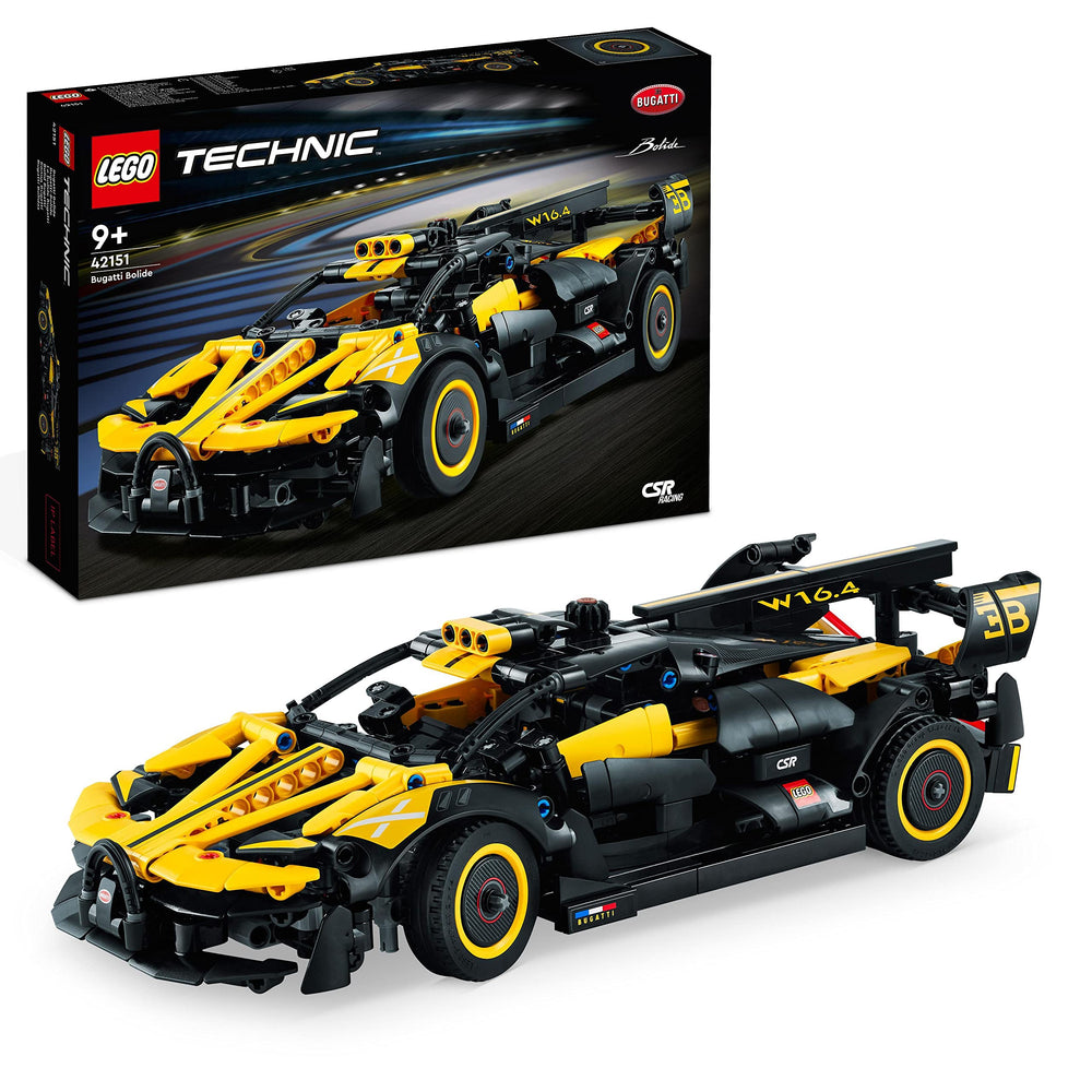 LEGO Le Bolide Bugatti front view with W16 engine detail for authentic play.