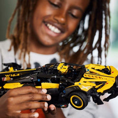 LEGO Le Bolide Bugatti model with working steering for realistic control.