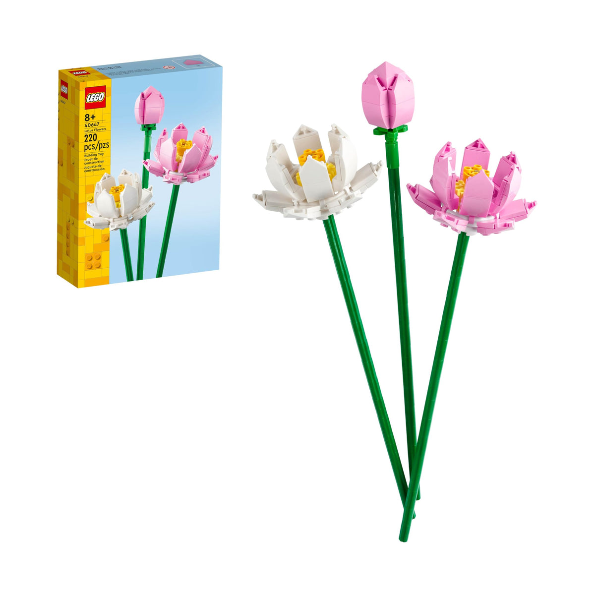 LEGO Lotus Flower bloom pink and white for elegant room display.