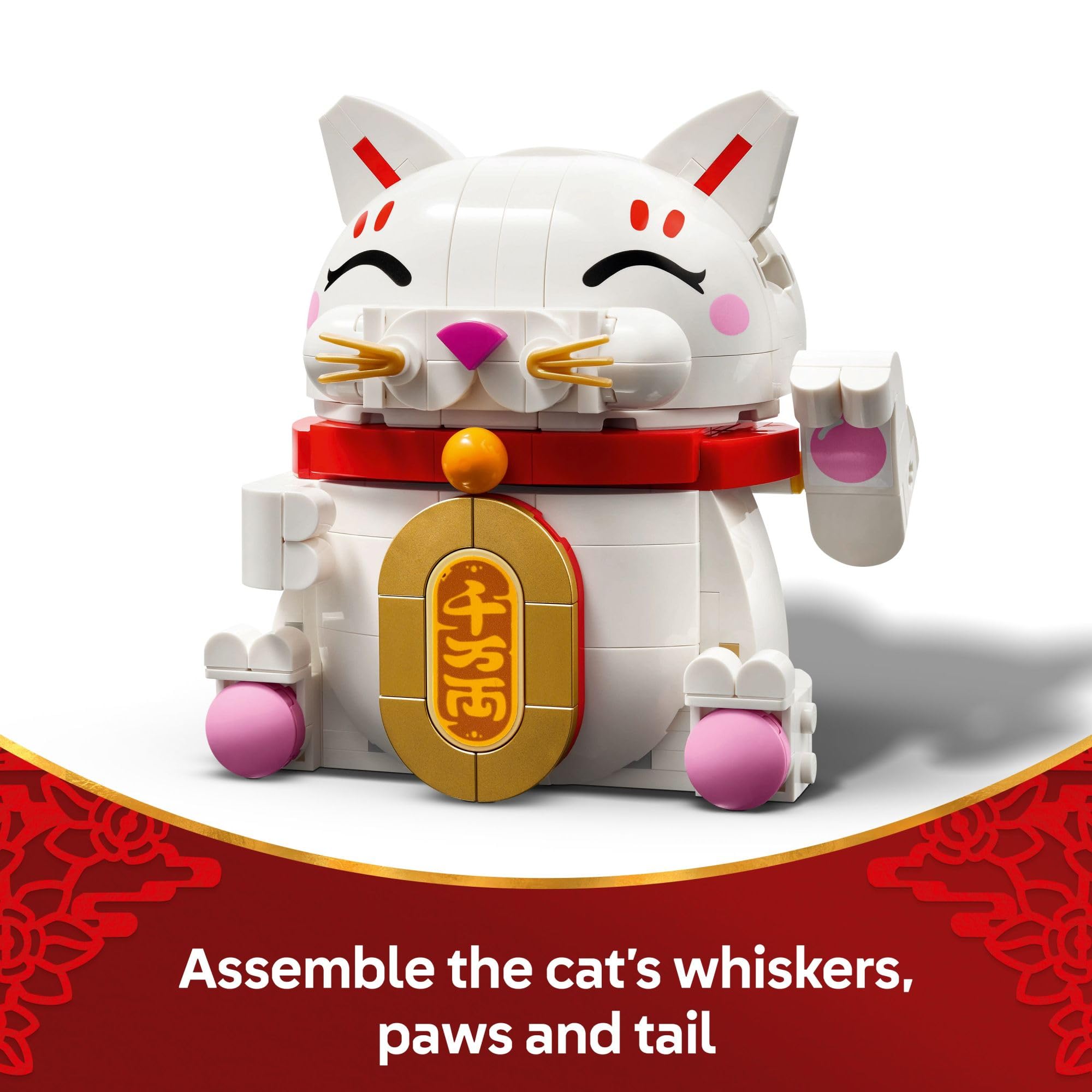 LEGO Lucky Cat coin decoration highlights wealth symbolism on tummy