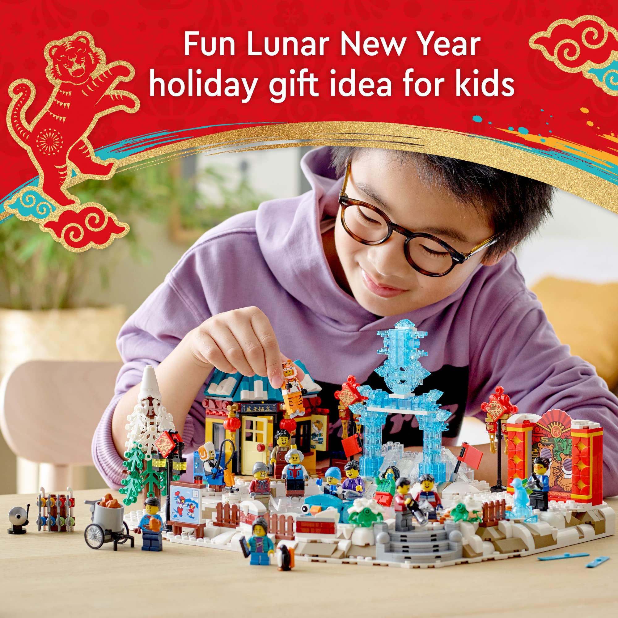 LEGO Lunar New Year Ice Festival 80109 equipment rental shop adds interactive building moments.