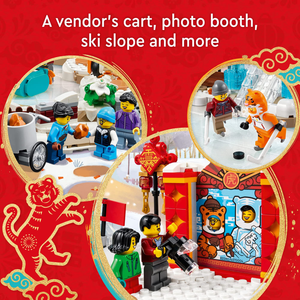 LEGO Lunar New Year Ice Festival 80109 frozen lake and penguin sled inspire snowy adventures.