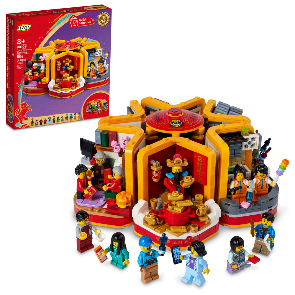 LEGO 80108 scene one featuring God of Wealth for family storytelling and cultural learning.