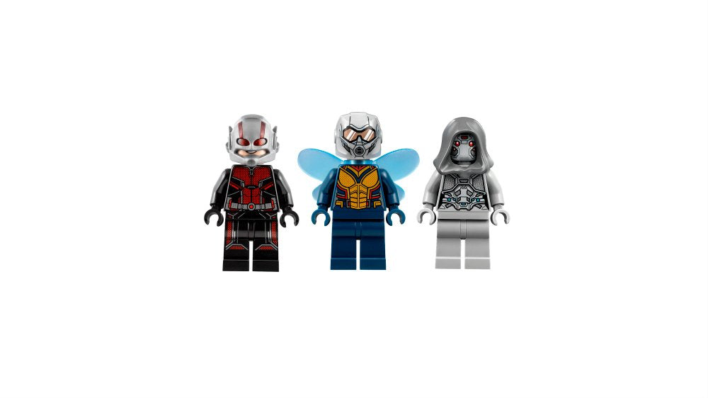 LEGO Marvel Ant-Man Shrink Gun and Ghost Power Blasts enhance play.