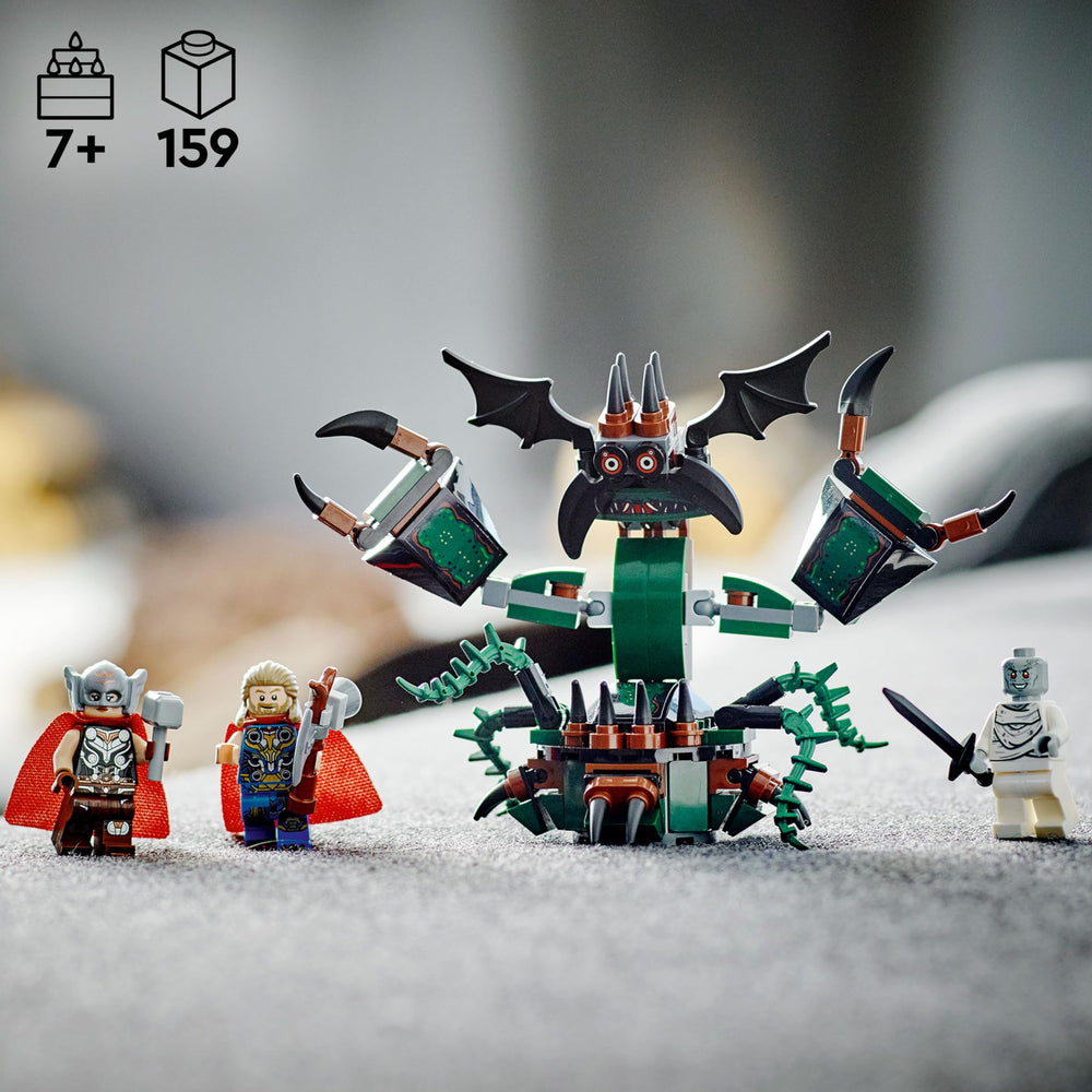 LEGO Marvel Attack on New Asgard: Minifigs Thor, Mighty Thor, and Gorr for heroic scenes