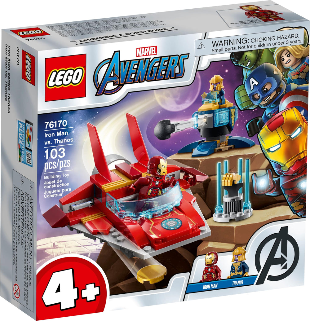 LEGO Marvel Avengers Iron Man vs Thanos 76170 jet model for imaginative play and quick setup.
