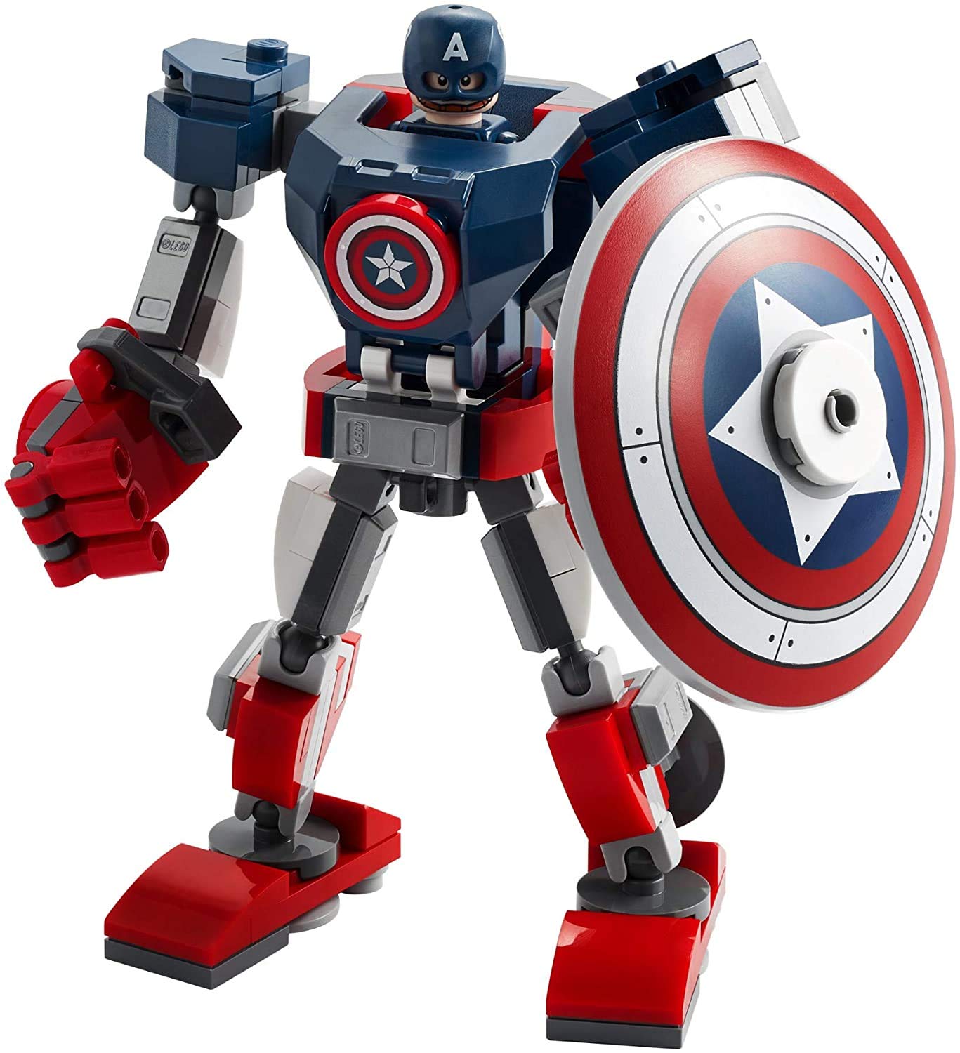 Mech cockpit open showing Captain America for interactive building play