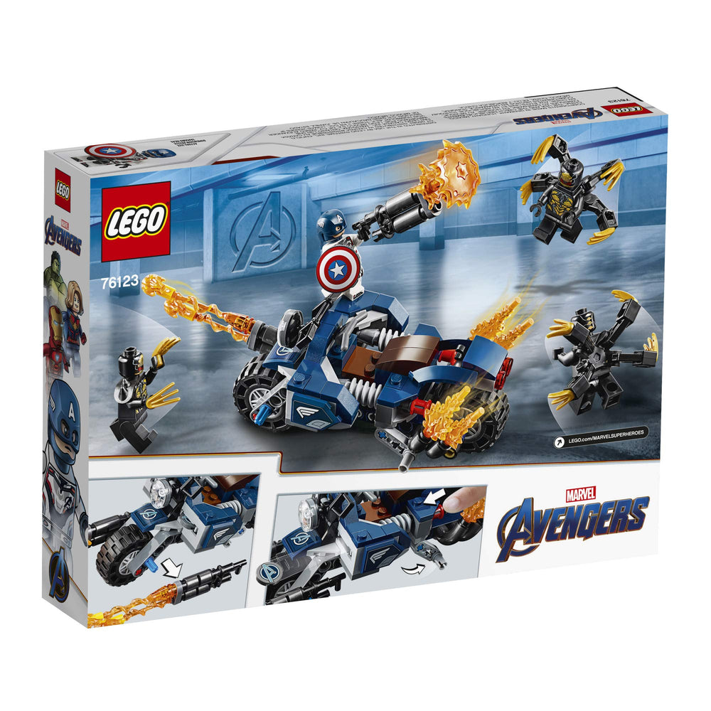 LEGO Marvel Avengers minifigures lineup shows helmet and suit details.