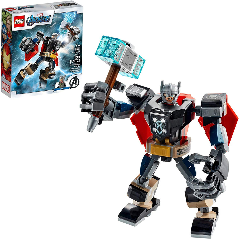 LEGO Marvel Avengers Thor Mech Armor 76169 giant hammer for dramatic battles.
