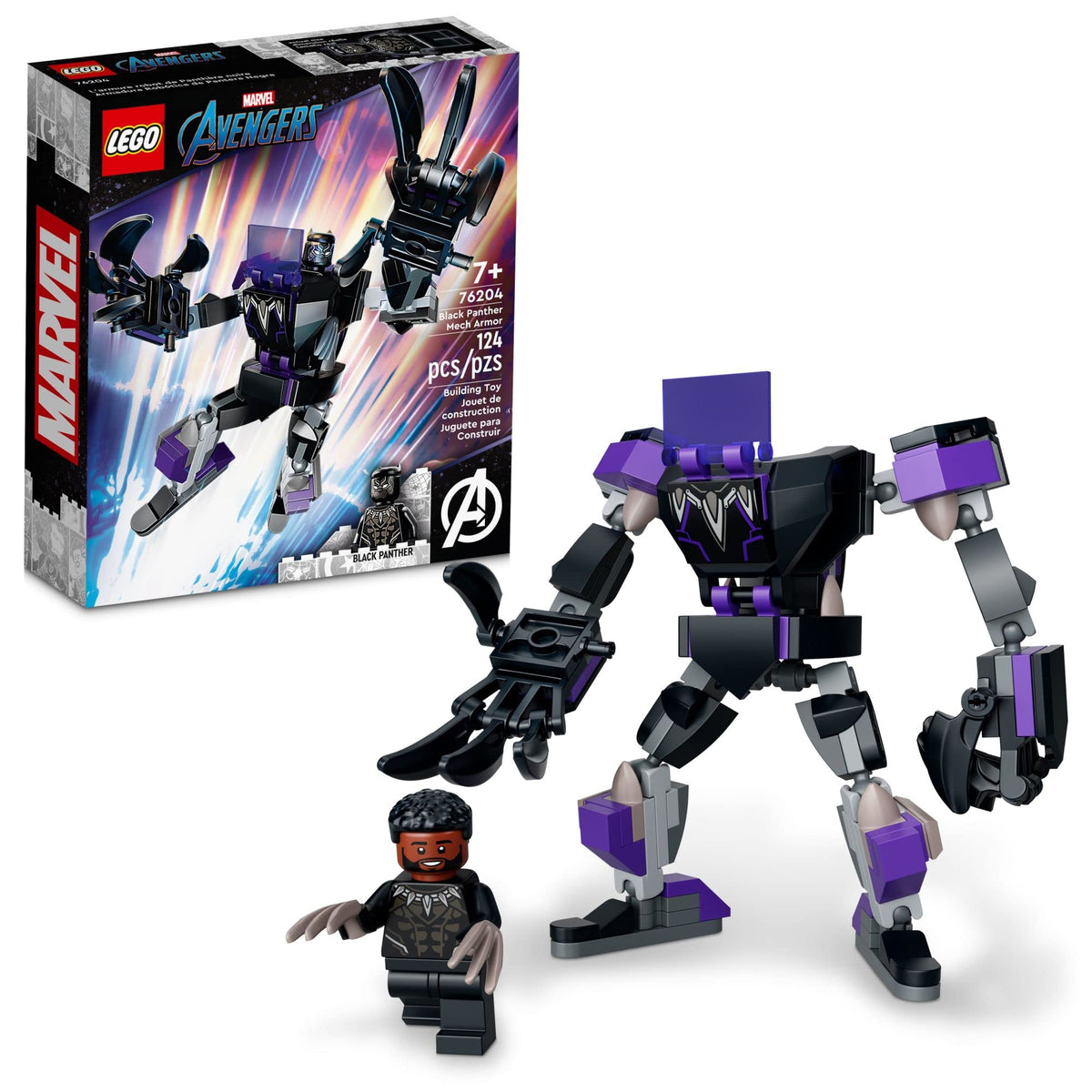 LEGO Marvel Black Panther Mech Armor 76204 front view with poseable claws for action play