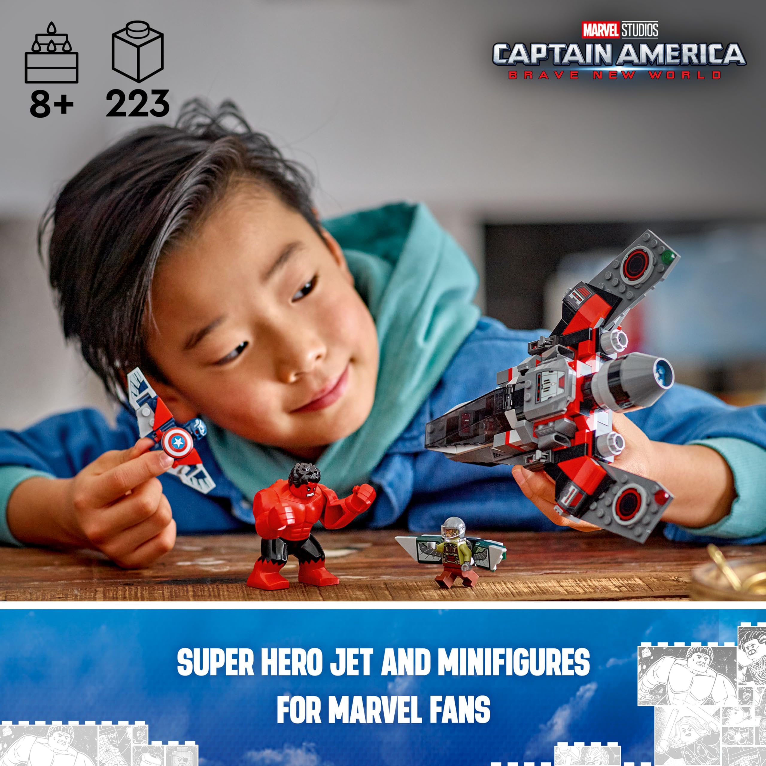 LEGO Captain America minifigure with retractable wings enhances heroic roleplay