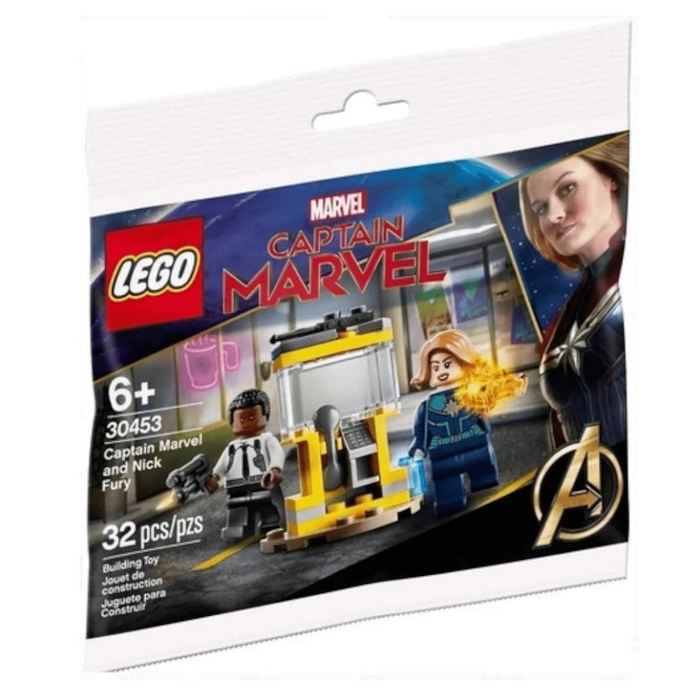 LEGO Marvel Captain Marvel and Nick Fury polybag front view with authentic parts and collectible minifigs.