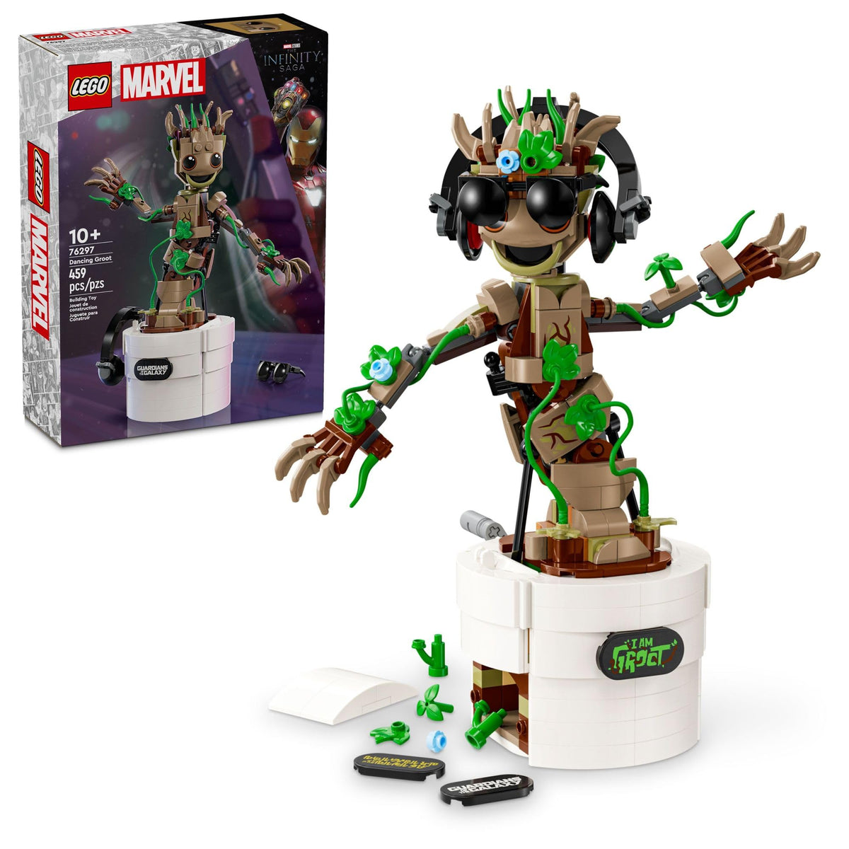 LEGO Marvel Dancing Groot figure—interactive dancing play and display.