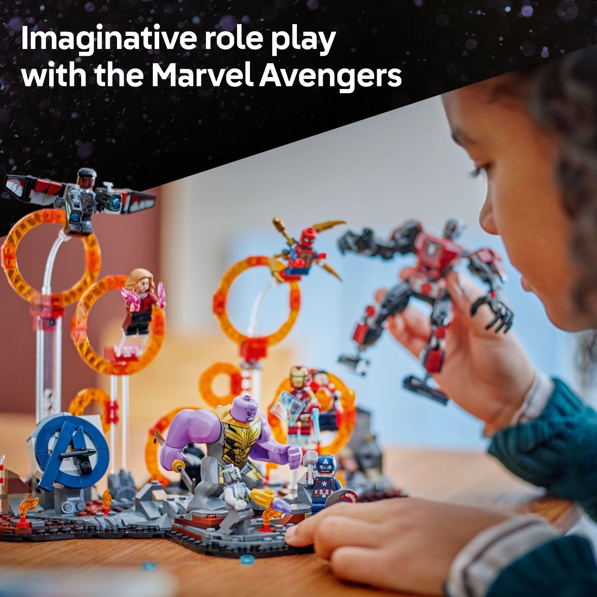 LEGO Marvel Ant-Man mech with movable joints in final battle setup