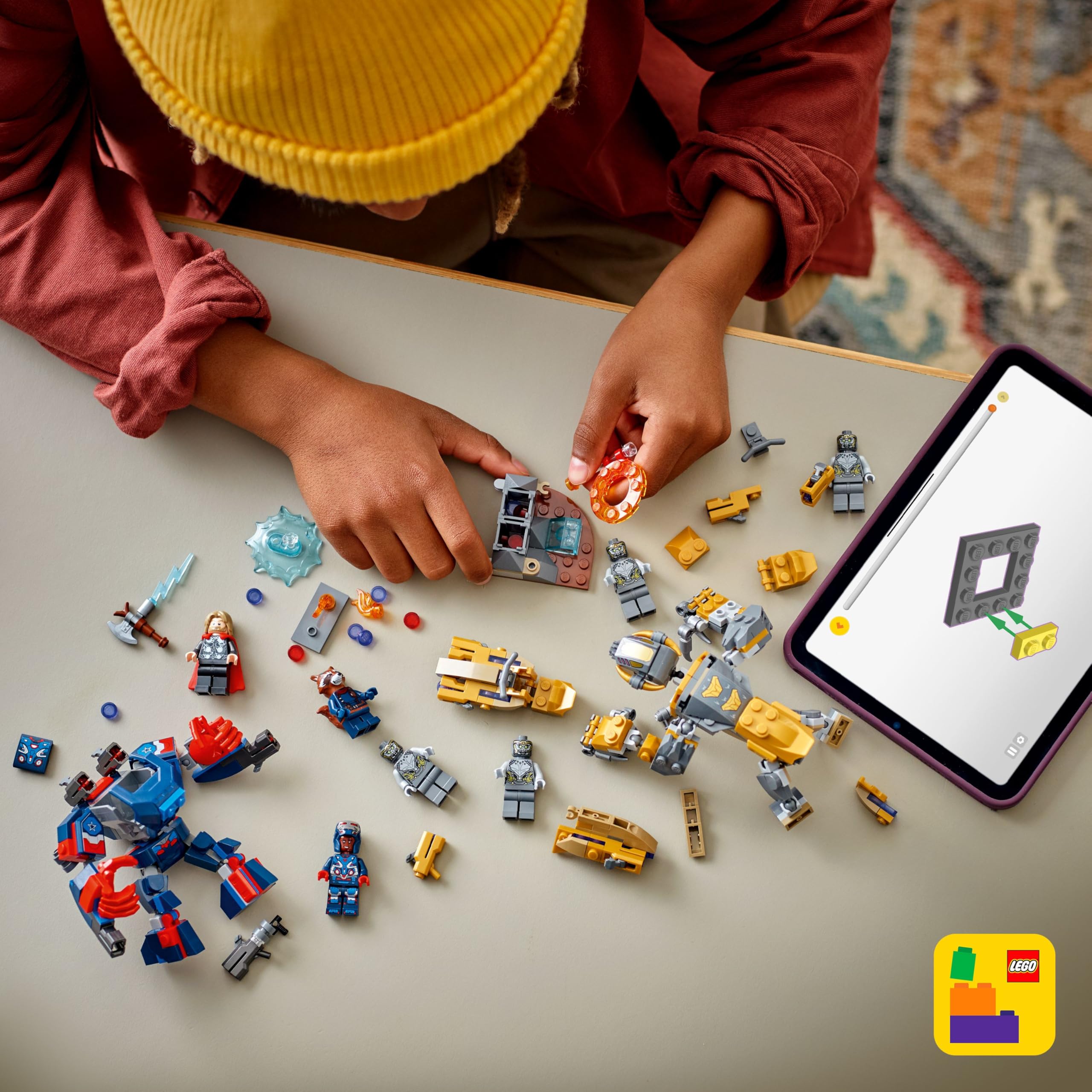 LEGO Marvel Endgame jet scooters and brick-built scene storage