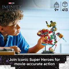 LEGO Marvel epic street battle scene with debris for imaginative play