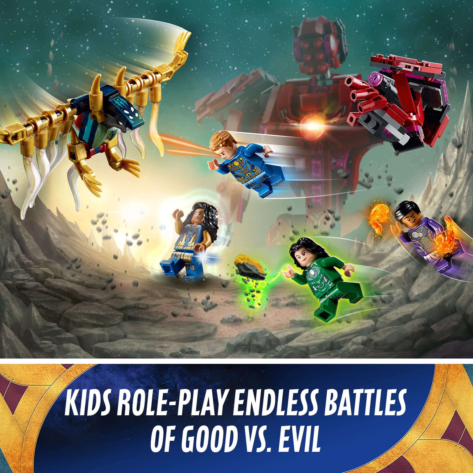 LEGO Marvel The Eternals Arishem's Shadow action play scene.