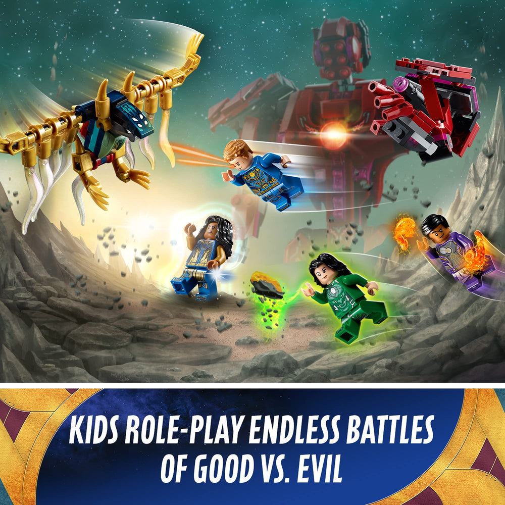 LEGO Marvel The Eternals Arishem's Shadow action play scene.