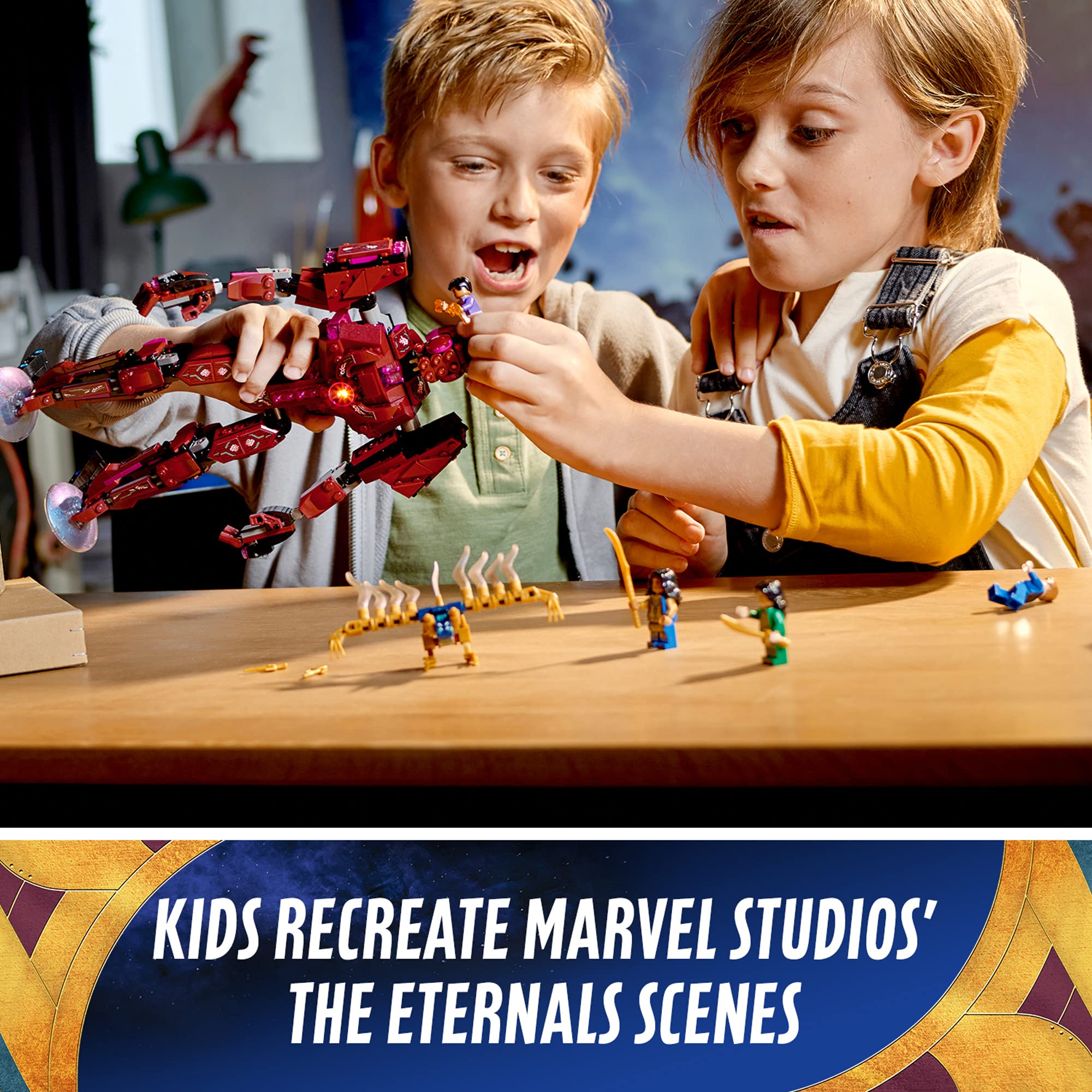 LEGO Marvel The Eternals Arishem's Shadow Ajak and Kingo minifigs.