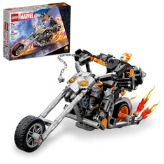 LEGO Marvel Ghost Rider mech with poseable limbs for dynamic play.