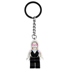 LEGO Marvel Ghost-Spider key chain close-up with durable metal ring for everyday use.