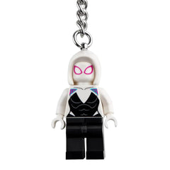 LEGO Marvel Ghost-Spider key chain on a school backpack for quick reach.