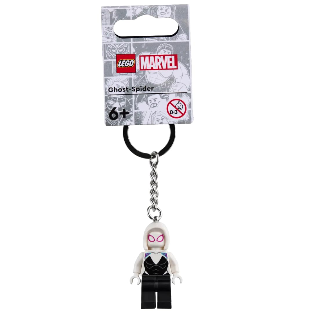 LEGO Marvel Ghost-Spider key chain in action pose on a bag.