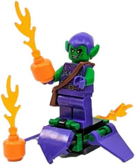 LEGO Marvel Green Goblin minifigure with glider for action-ready display.