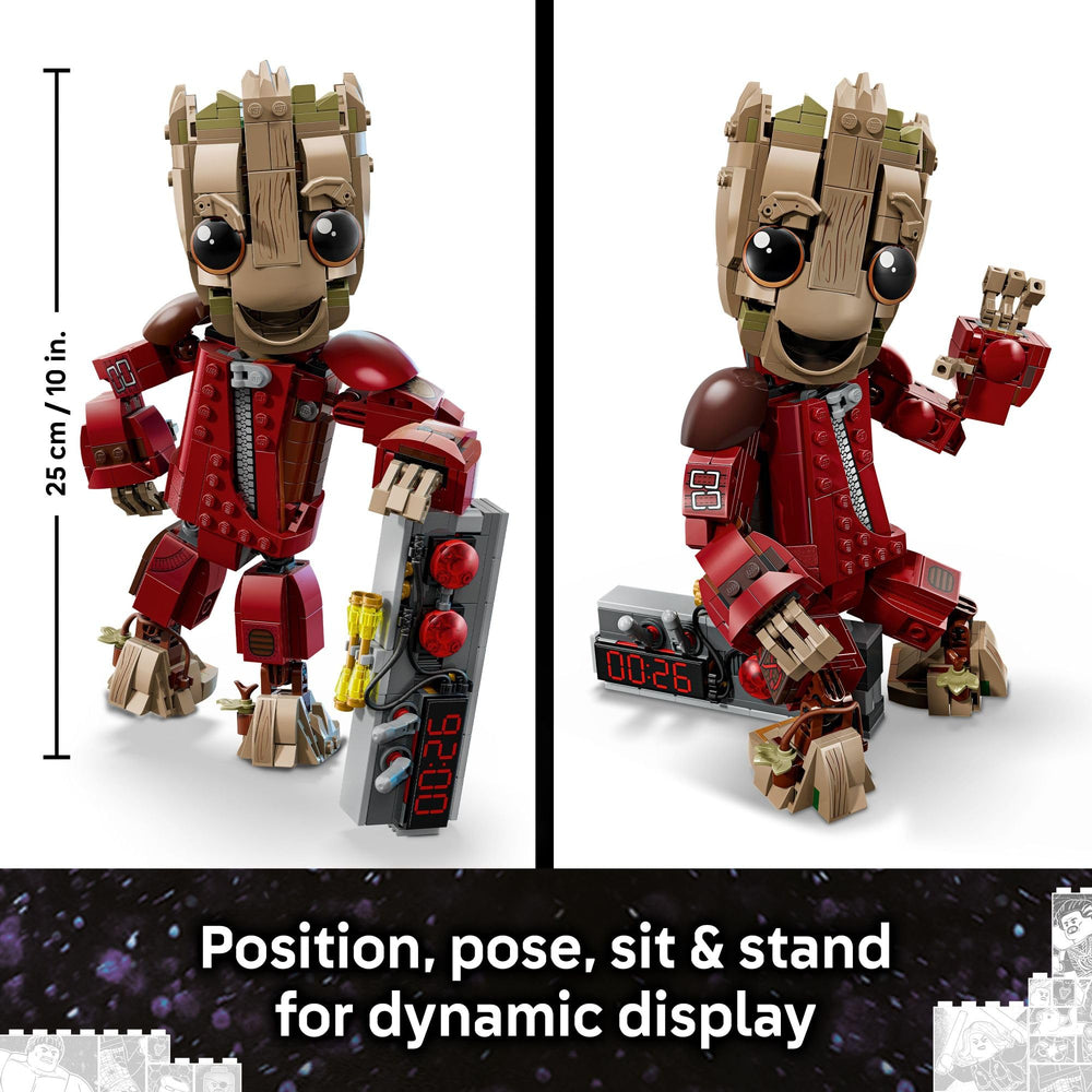LEGO Groot stands over 10 inches tall for a striking shelf display