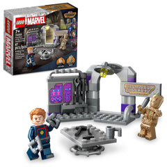 LEGO Marvel Guardians Headquarters 76253 front view featuring Star-Lord and Groot for action play