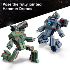 LEGO Hammer Drone with shoulder shooter for dynamic defense poses