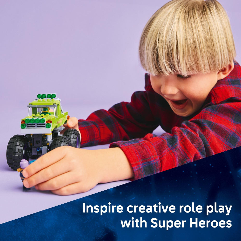 LEGO Marvel Hulk Truck side decal Hulk Smash adds authentic Marvel flair.