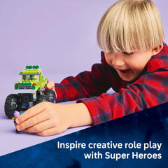 LEGO Marvel Hulk Truck side decal Hulk Smash adds authentic Marvel flair.