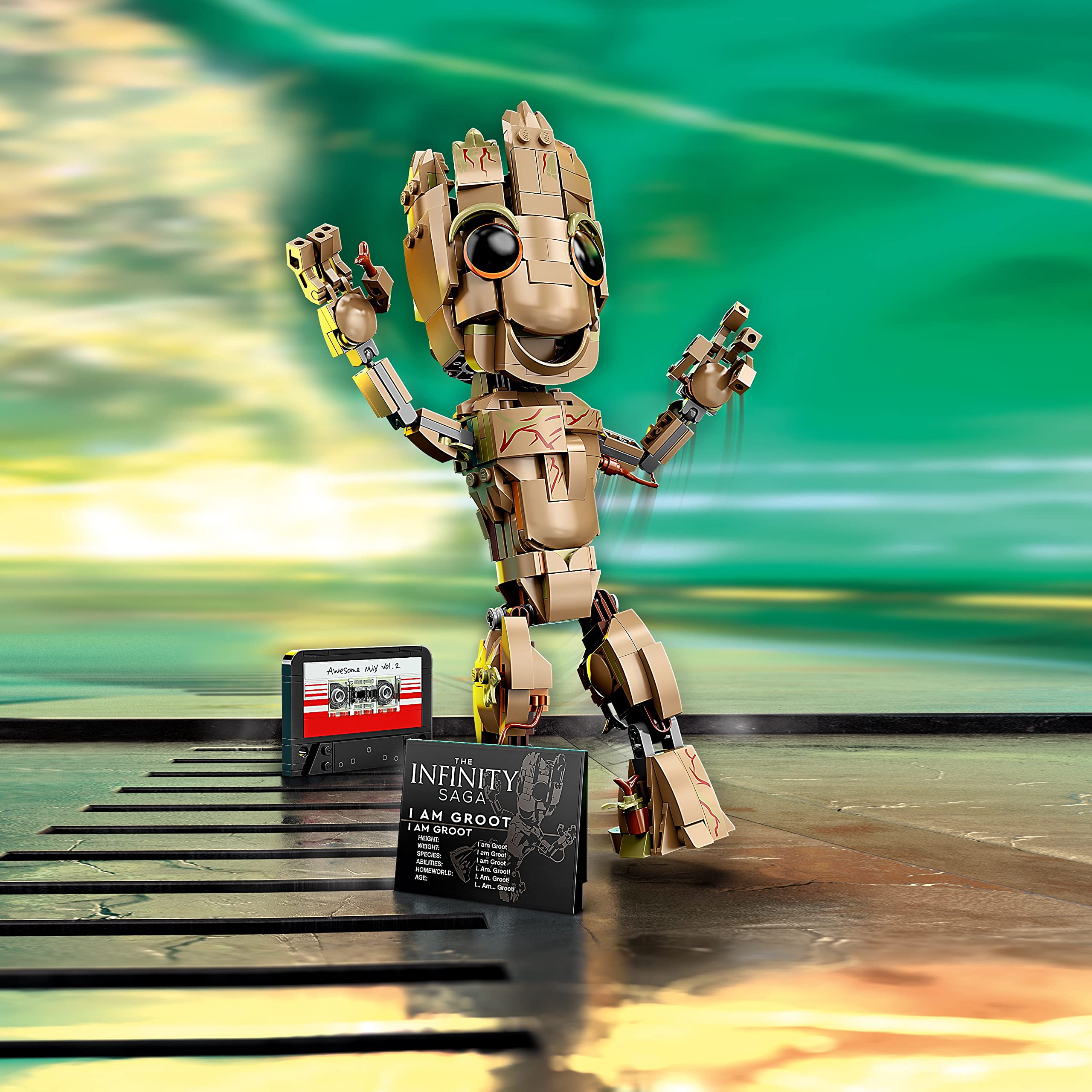 LEGO Marvel I am Groot 76217 cassette scene for dancing play and storytelling