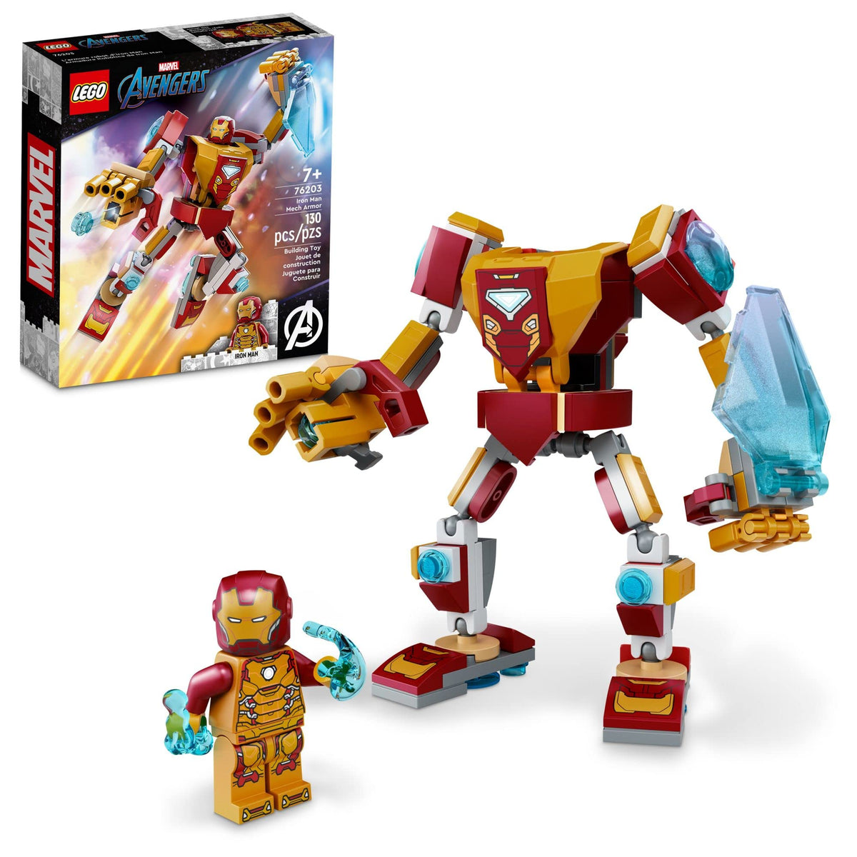 LEGO Marvel Iron Man Mech Armor 76203 in an action pose for battles