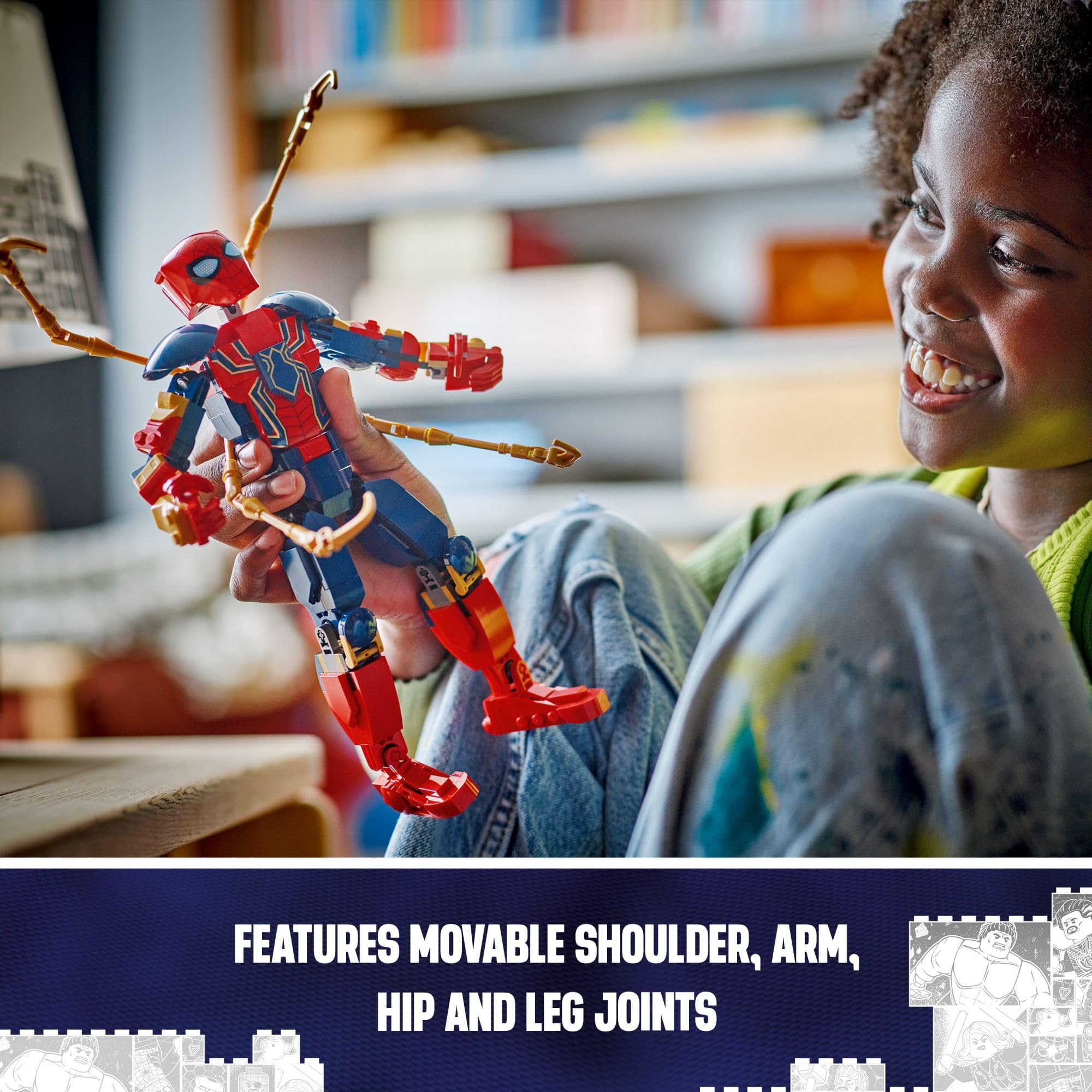 LEGO Marvel Iron Spider-Man armor detail showcasing movie-like armor for display.