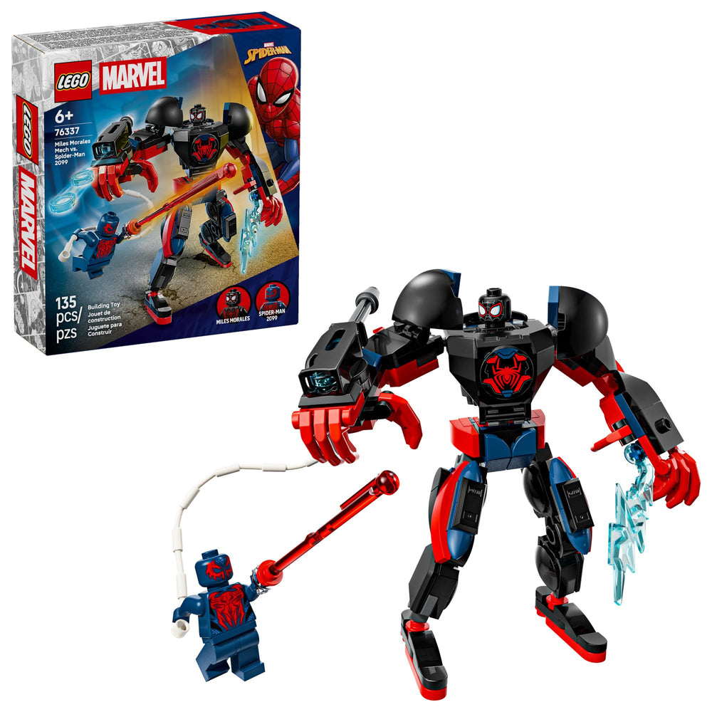LEGO Marvel Miles Morales Mech vs Spider-Man 2099 assembly view for creative play and learning