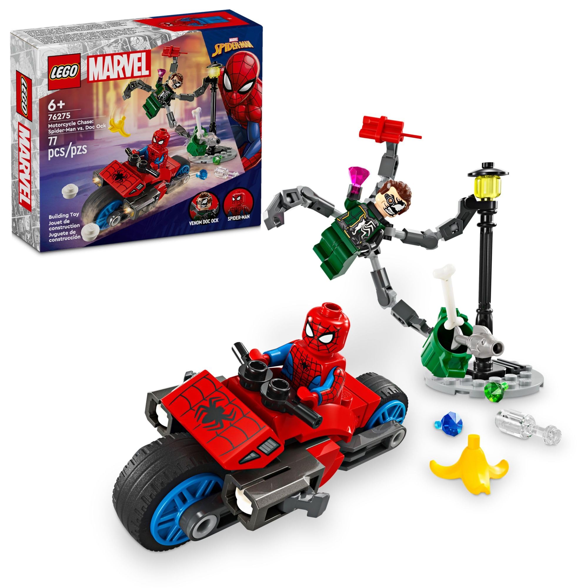 LEGO Marvel Motorcycle Chase Spider-Man on his bike ready for high-speed action
