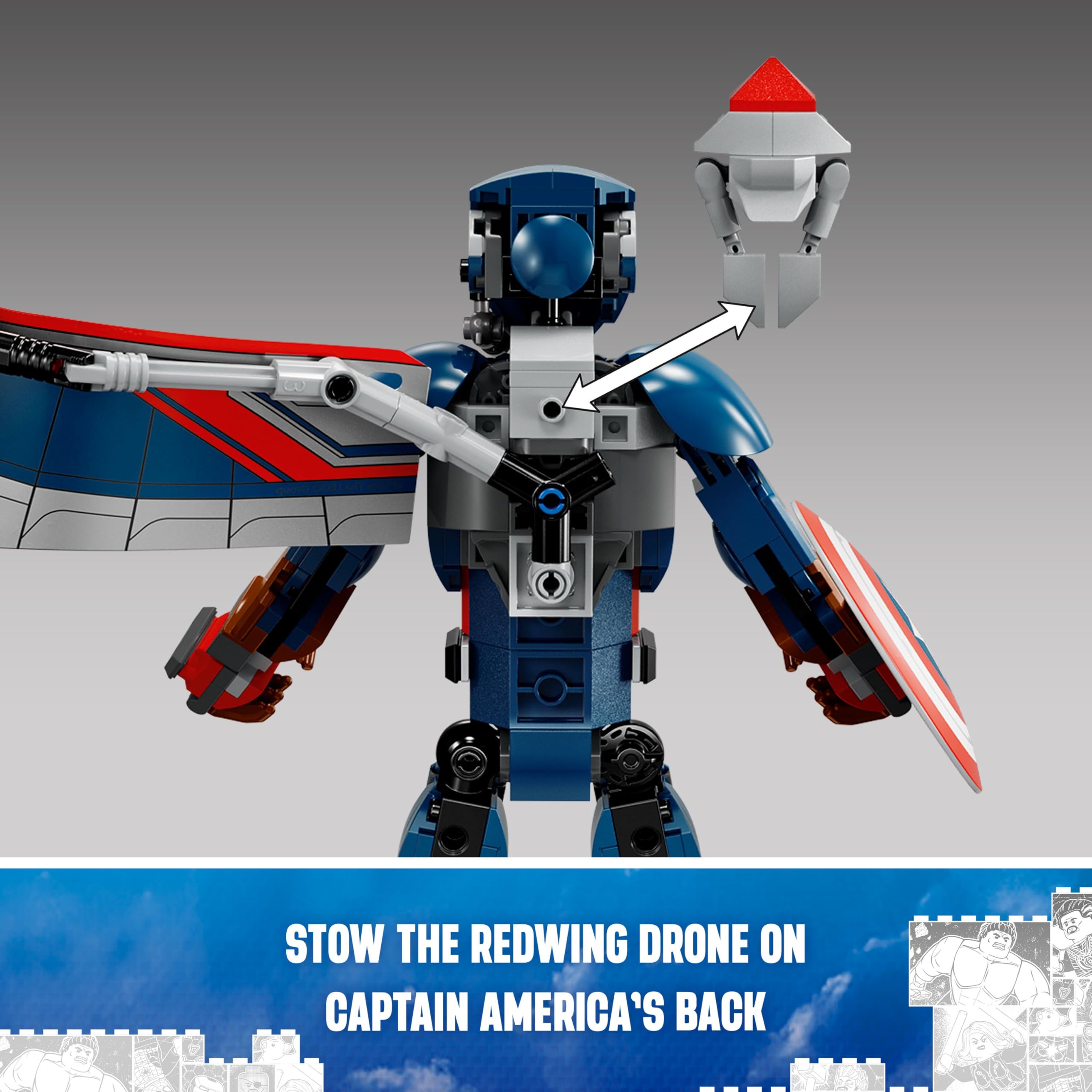 LEGO Marvel Captain America construction figure standing tall in action pose with shield