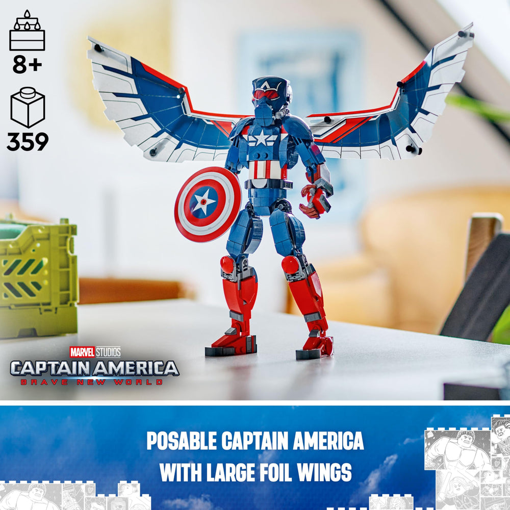 LEGO Marvel Captain America construction figure posing shoulders for dynamic action