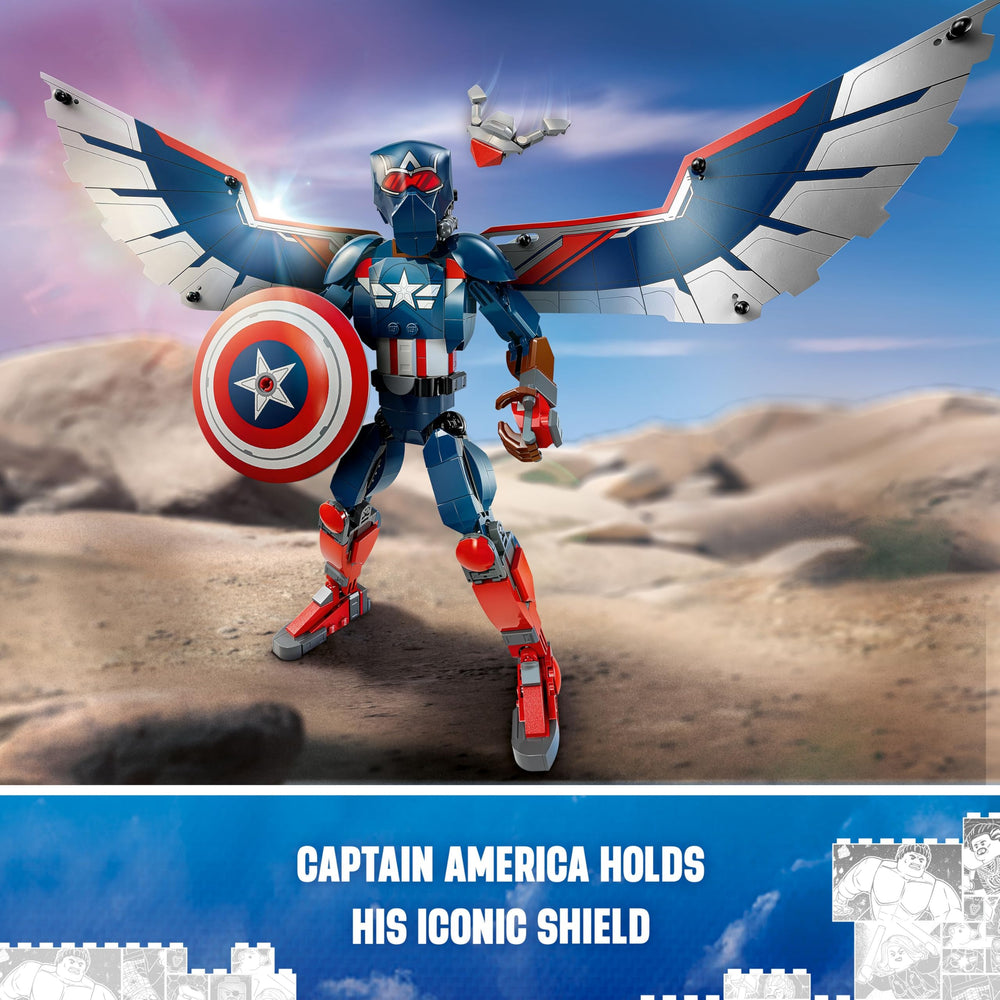 LEGO Marvel Captain America construction figure with shield and detachable Redwing drone
