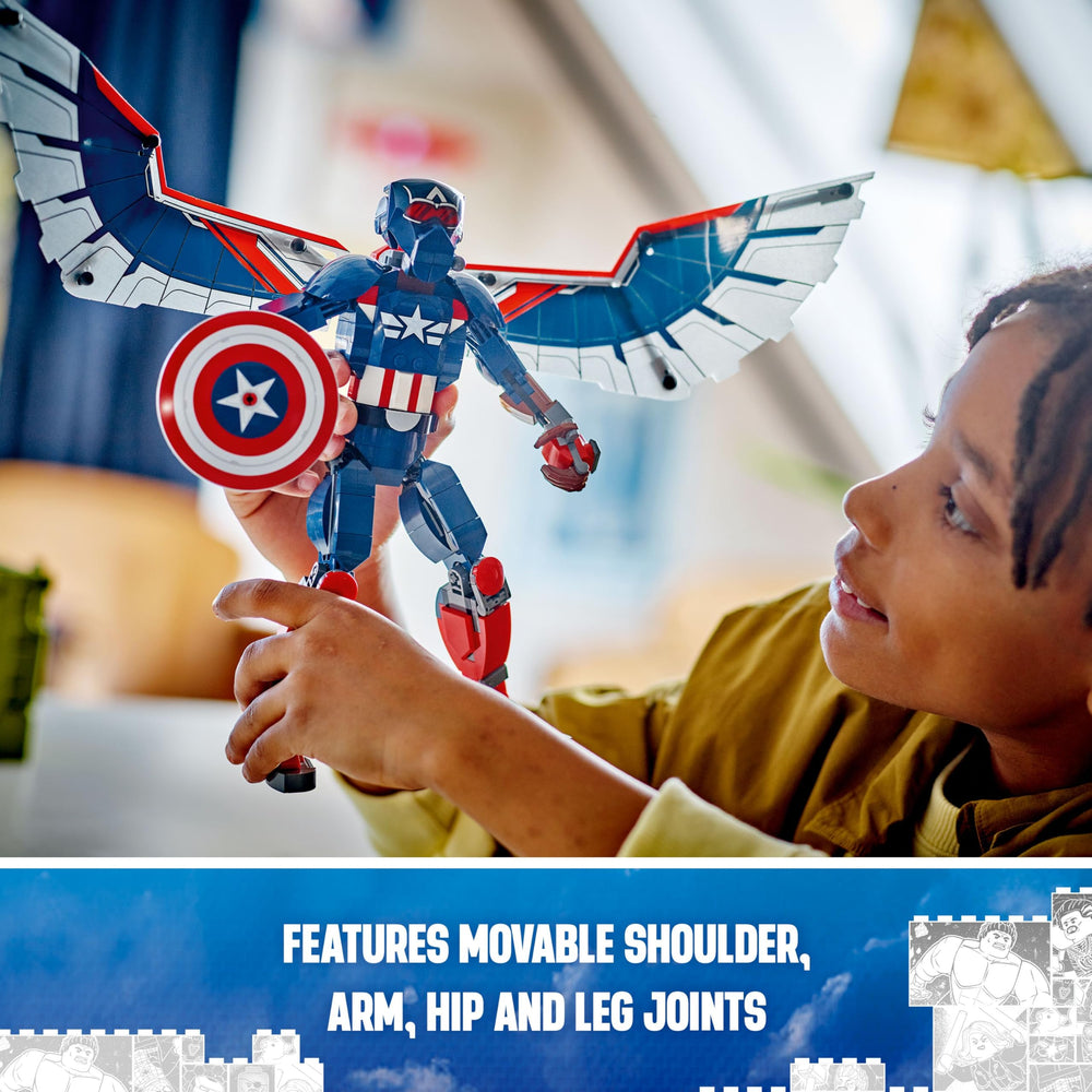 LEGO Marvel Captain America construction figure with bendable wings for flight-ready play