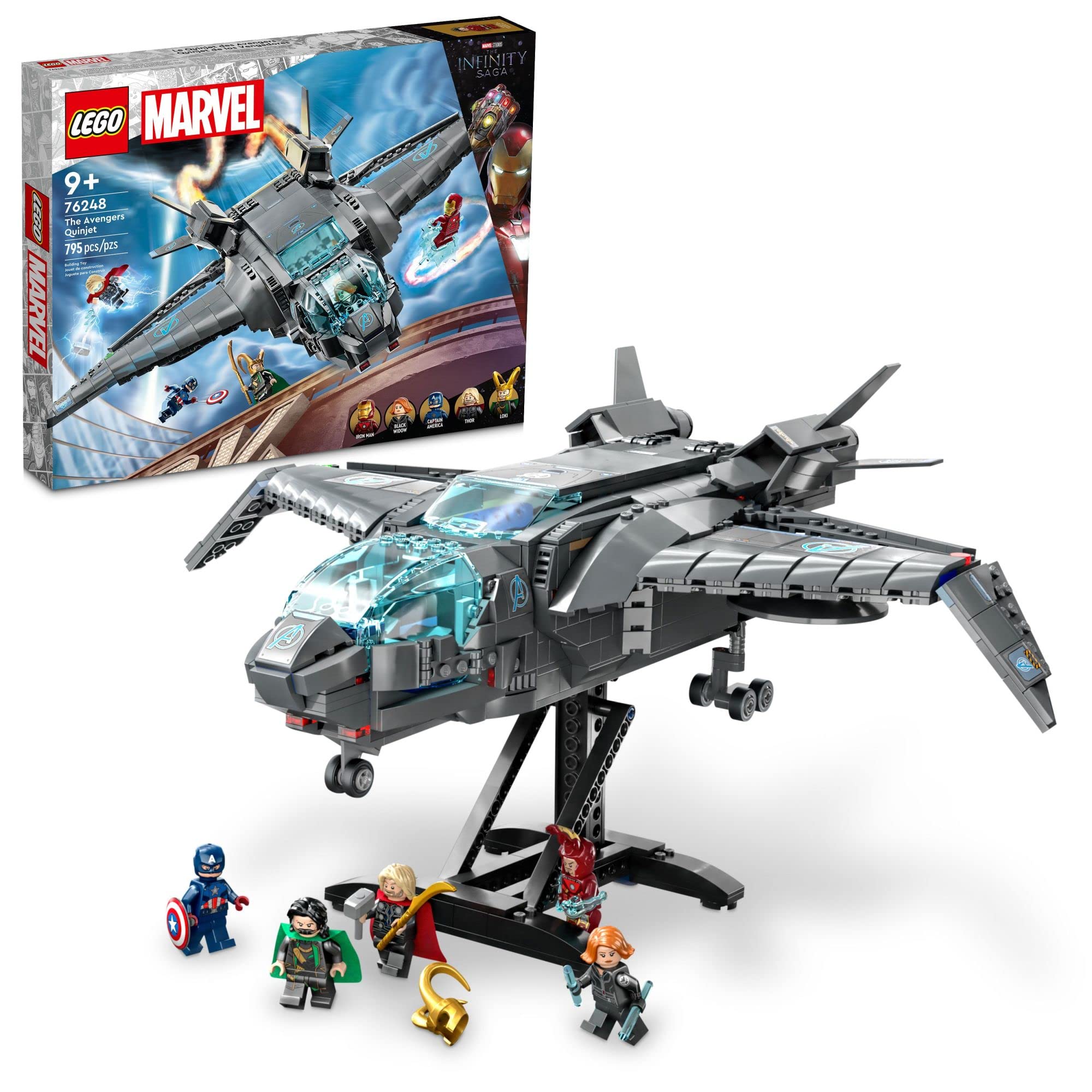 LEGO Marvel Quinjet front cockpit with opening cockpit for immersive minifigure play