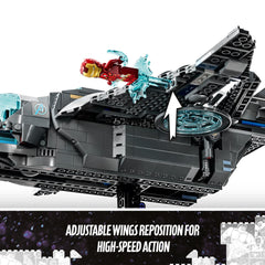 LEGO Marvel Quinjet rear section showing accessible entry and action scenes