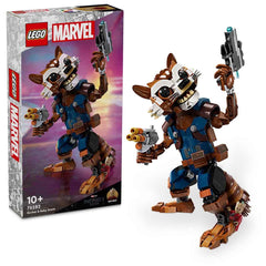LEGO Marvel Rocket and Baby Groot buildable figure ready for display.